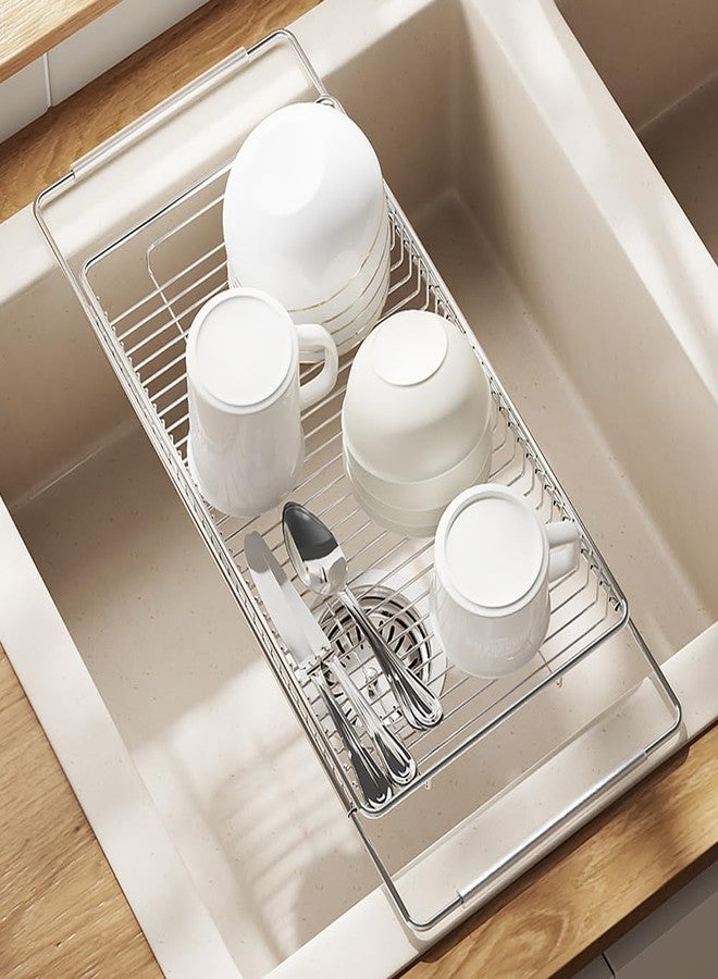 MINGFANITY Extendable Dish Drying Rack Over The Kitchen Sink, Vegetables & Fruits Rinse Rack, Stainless Steel Dish Drying Tray, Kitchen Strainer Colander, Foldable Rinsing Station - Image 3